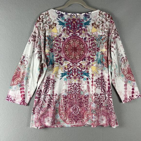 Reba Top Women 2X Burnout Southwestern Rhinestone Aztec Artsy Stretchy Patterned - Picture 9 of 13